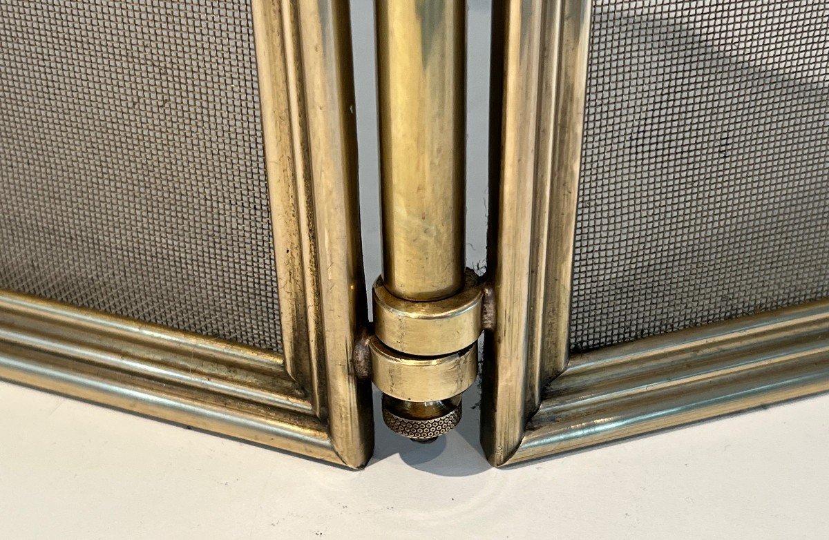 Neoclassical Style Brass And Grilling Fireplace Screen-photo-2