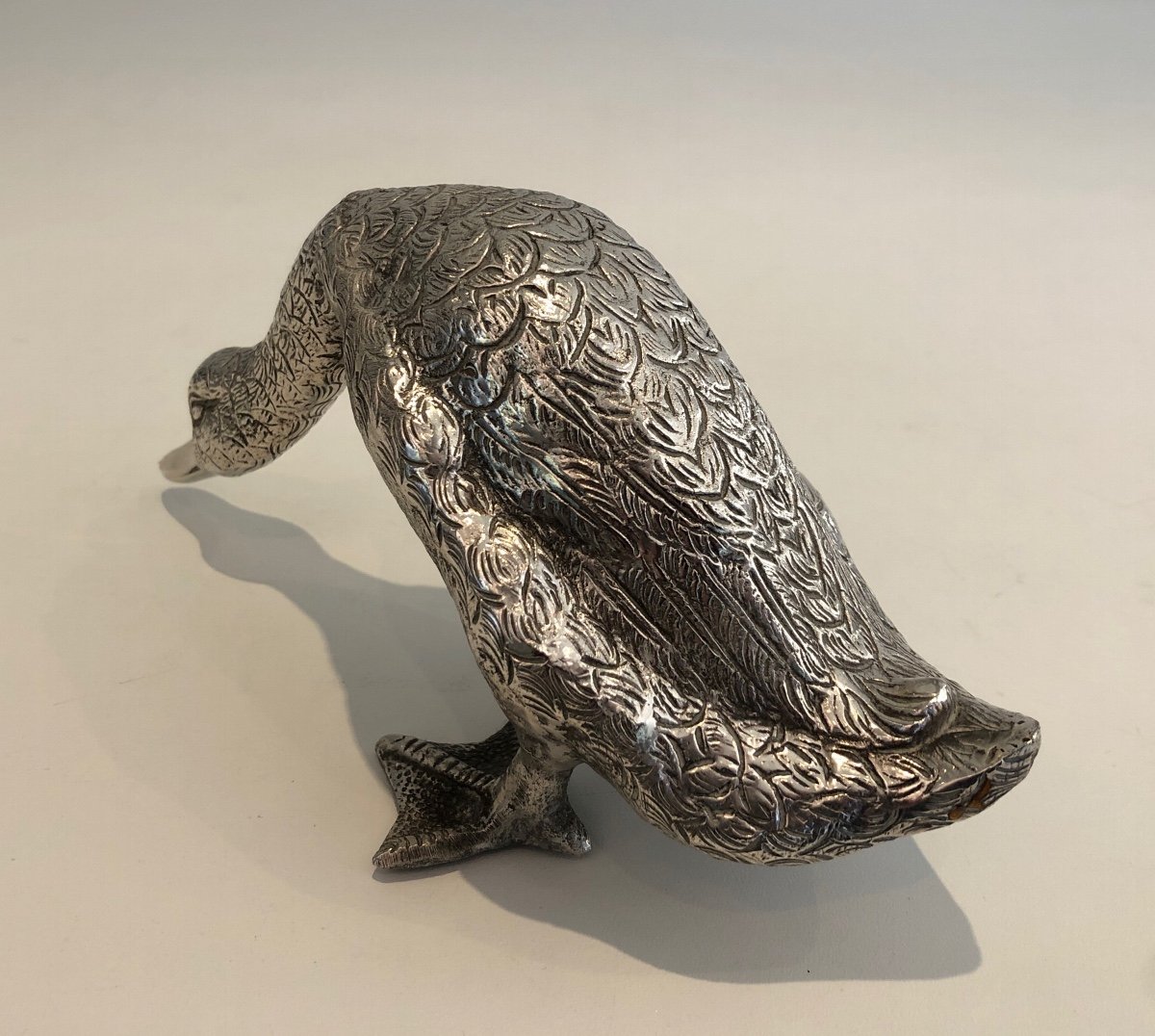 Silvered Bronze Duck Sculpture-photo-2