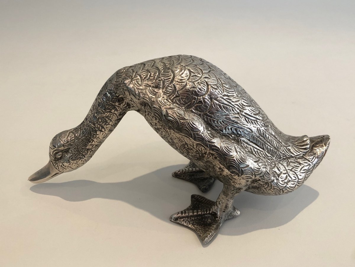Silvered Bronze Duck Sculpture-photo-4
