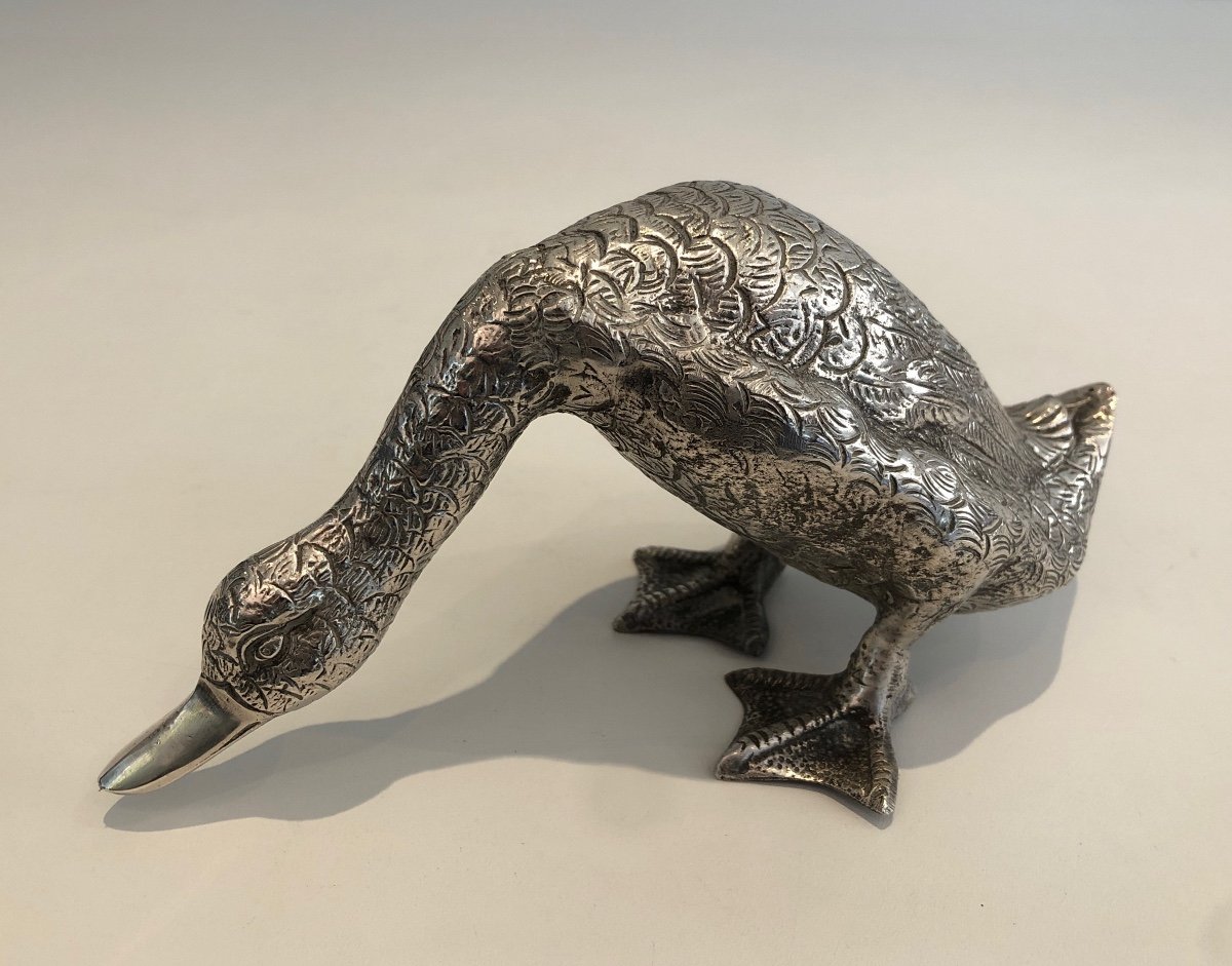 Silvered Bronze Duck Sculpture-photo-6