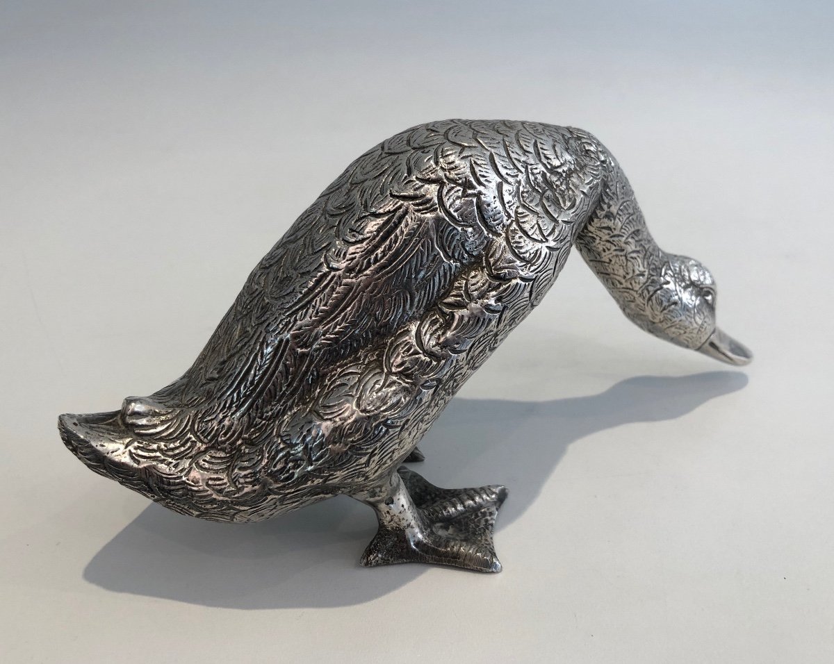 Silvered Bronze Duck Sculpture-photo-7