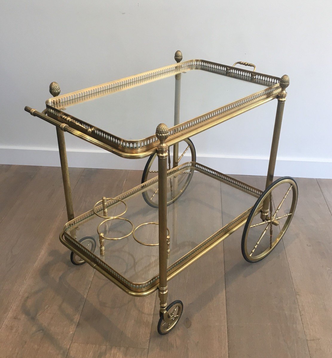 Neoclassical Style Brass Drinks Trolley With Removable Trays French Work By Maison Bagués. 1940-photo-8