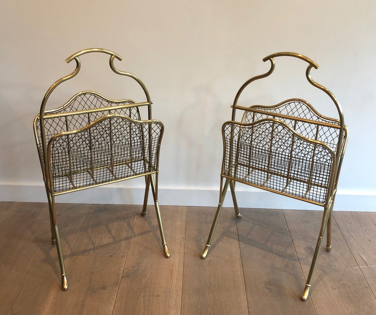 Pair Of Neoclassical Style Brass Magazine Racks. French Work Attributed To Maison Jansen. Circa 1900-photo-8