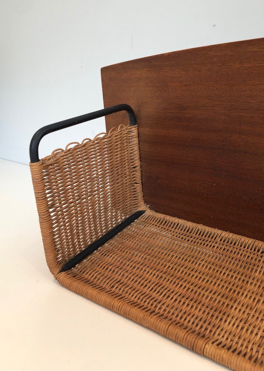 Wood, Rattan And Lacquered Metal Shelves Unit. French Work Signed By Raymond Glemeau. Circa 1970-photo-1