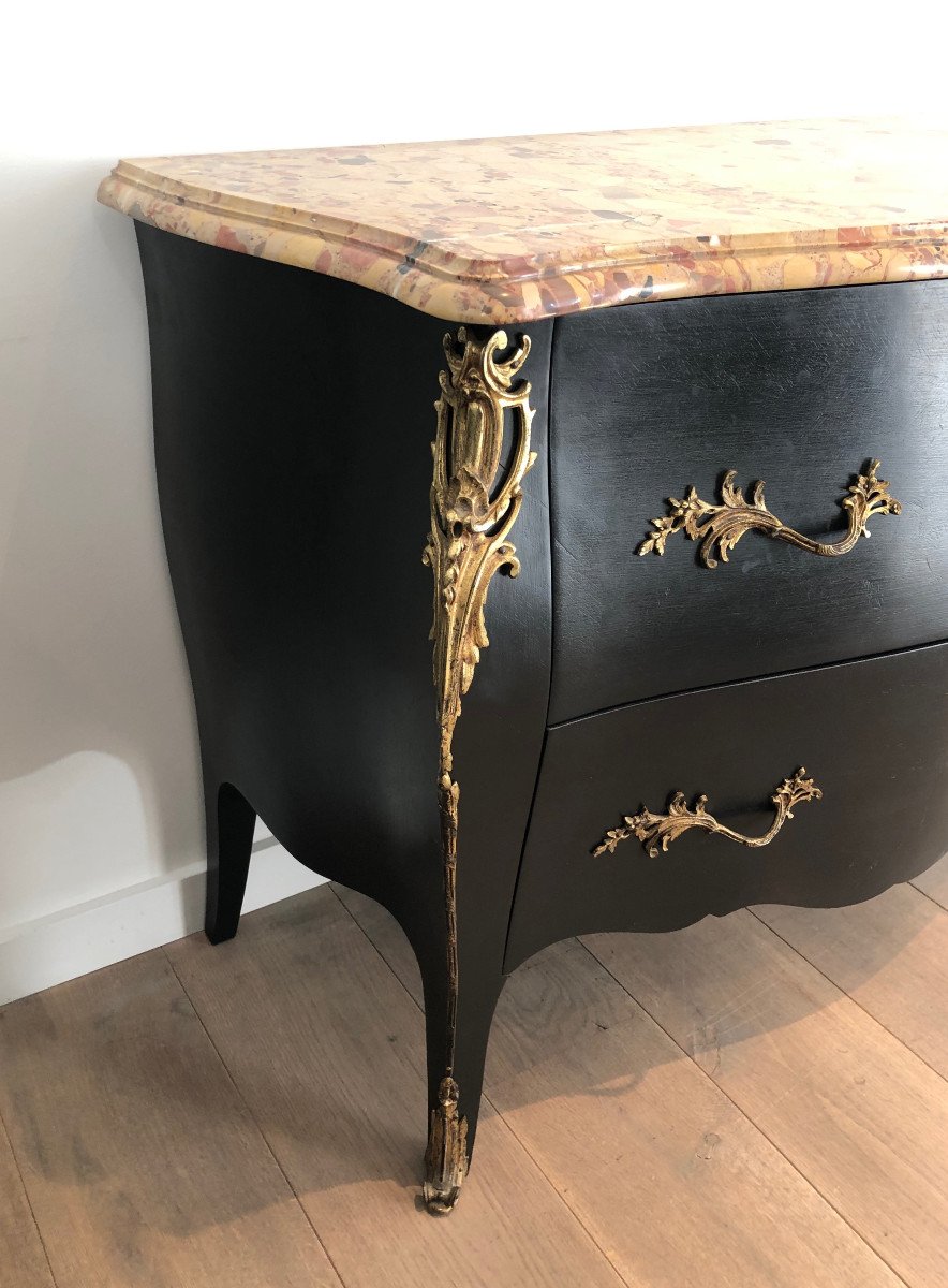 Curved Ebonized Chest Of Drawers With Bronze Elements And A Nice Marble Top-photo-3