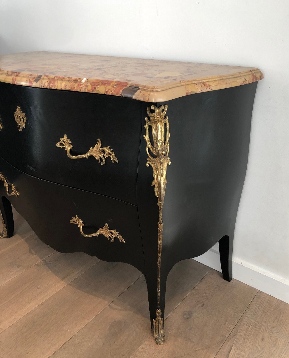 Curved Ebonized Chest Of Drawers With Bronze Elements And A Nice Marble Top-photo-4