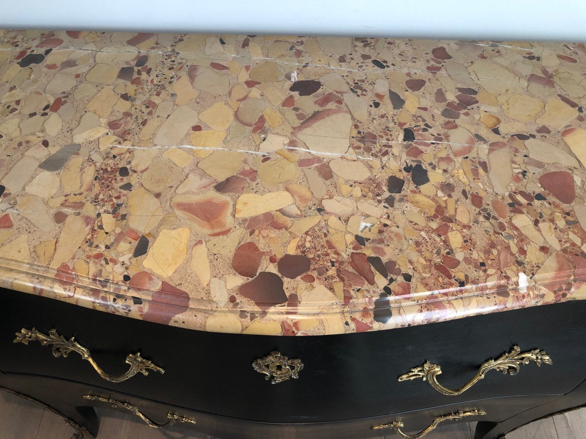 Curved Ebonized Chest Of Drawers With Bronze Elements And A Nice Marble Top-photo-2