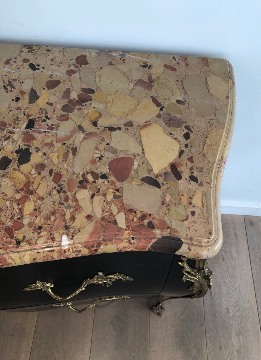 Curved Ebonized Chest Of Drawers With Bronze Elements And A Nice Marble Top-photo-3