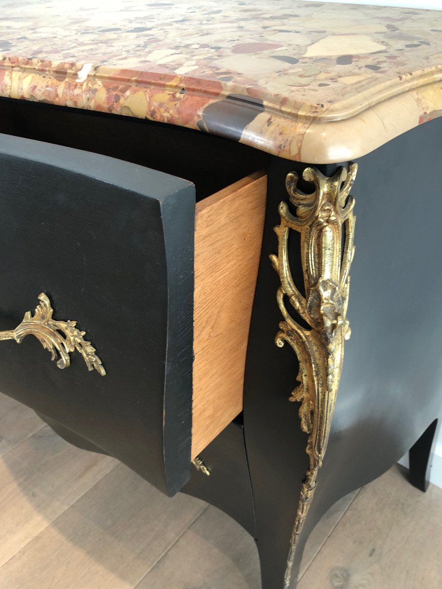 Curved Ebonized Chest Of Drawers With Bronze Elements And A Nice Marble Top-photo-4