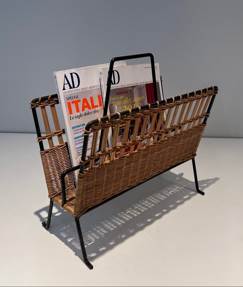 Pair Of Rattan And Black Lacquered Magazine Rack. French Work. Circa 1950-photo-1