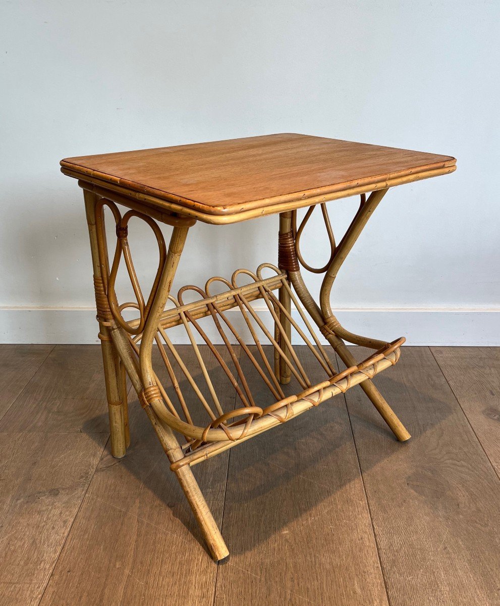 Pair Of Rattan Side Tables Magazine Racks. French Work. Circa 1950-photo-2