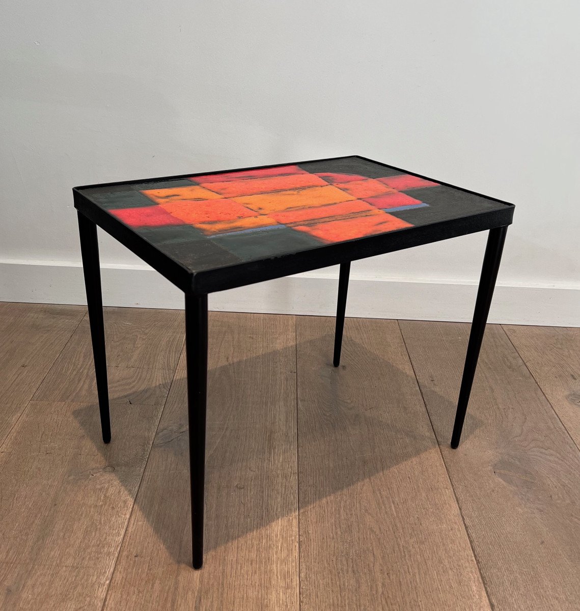 Small Lacquered Metal And Ceramic Side Table. French Work. Circa 1950-photo-6