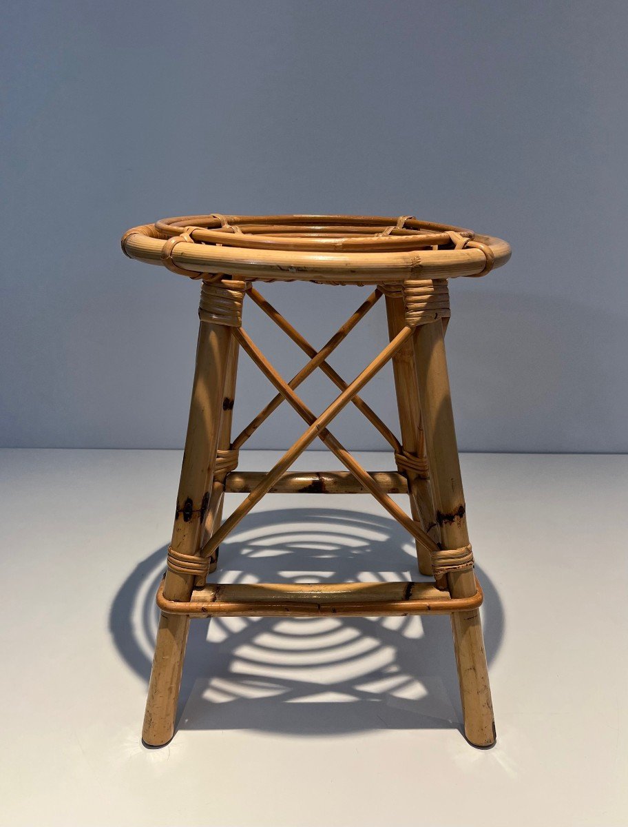 Rattan Stool. French Work In The Style Of Jean Royère. Circa 1970-photo-3