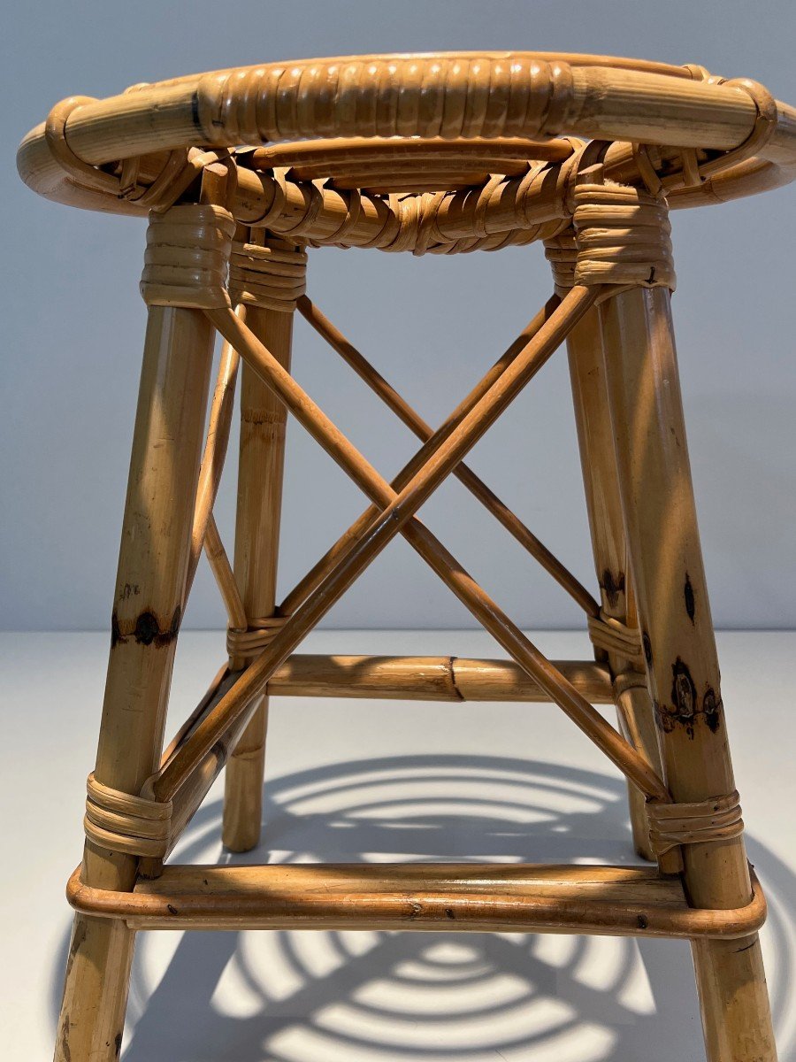 Rattan Stool. French Work In The Style Of Jean Royère. Circa 1970-photo-6