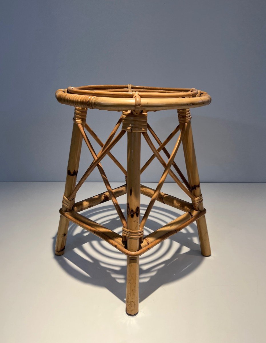 Rattan Stool. French Work In The Style Of Jean Royère. Circa 1970-photo-7