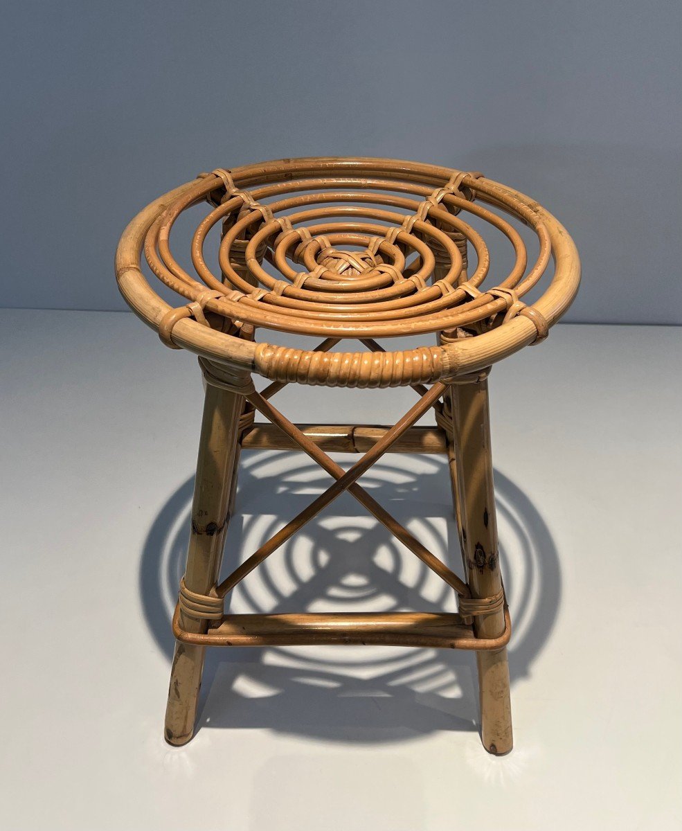 Rattan Stool. French Work In The Style Of Jean Royère. Circa 1970-photo-8