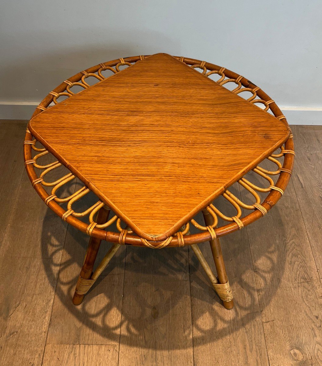 Round Trampoline, Rattan Coffee Table. French Work. Circa 1950-photo-2