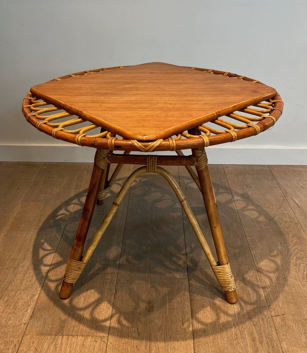 Round Trampoline, Rattan Coffee Table. French Work. Circa 1950-photo-4