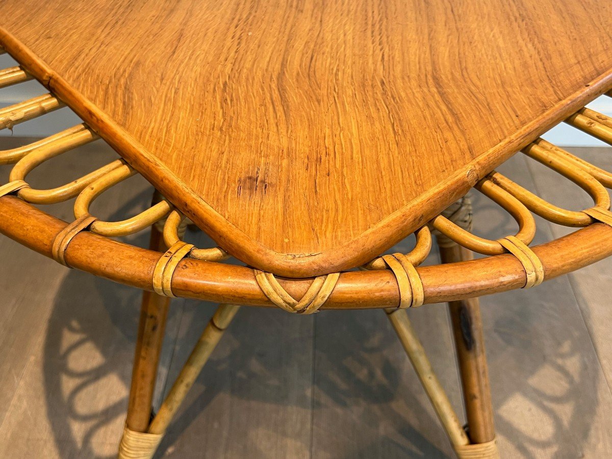 Round Trampoline, Rattan Coffee Table. French Work. Circa 1950-photo-2