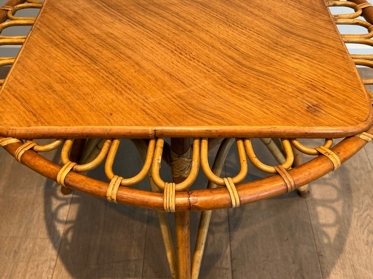 Round Trampoline, Rattan Coffee Table. French Work. Circa 1950-photo-3