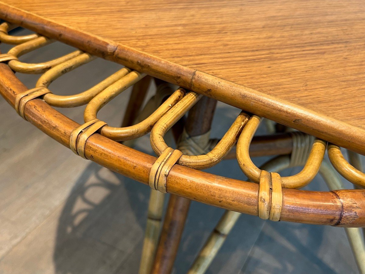 Round Trampoline, Rattan Coffee Table. French Work. Circa 1950-photo-4