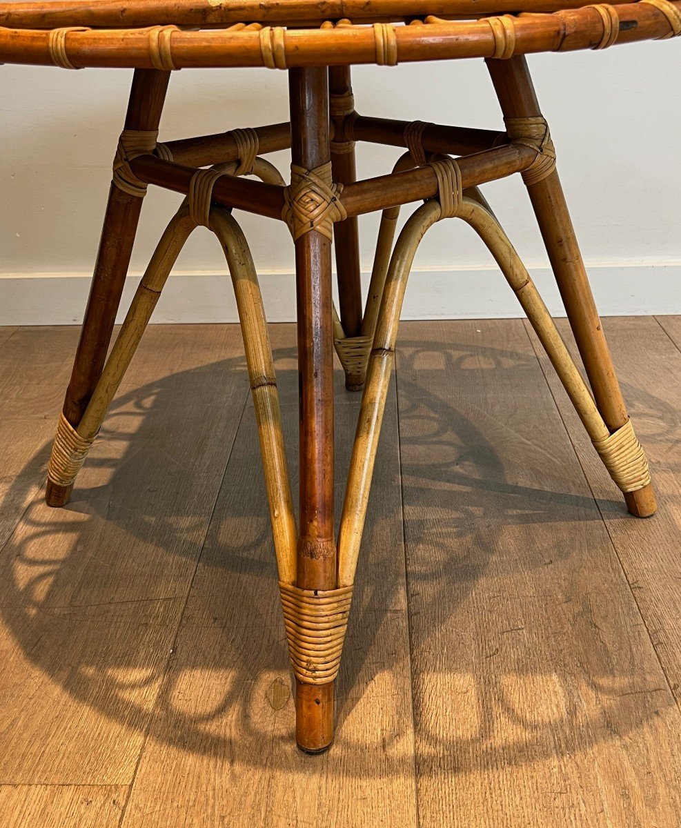 Round Trampoline, Rattan Coffee Table. French Work. Circa 1950-photo-5