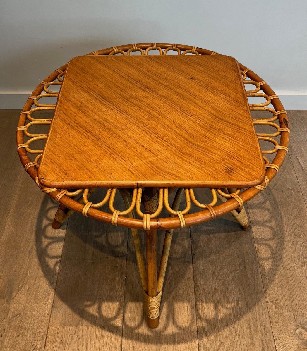 Round Trampoline, Rattan Coffee Table. French Work. Circa 1950-photo-8