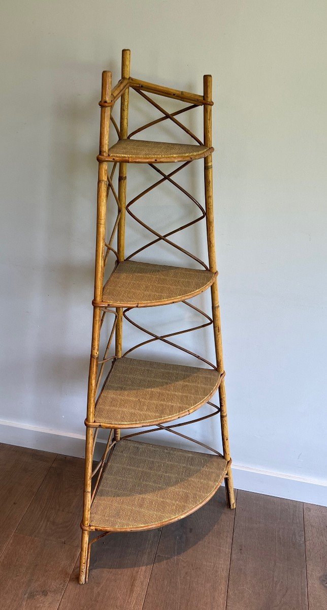 Corner Rattan Shelves Unit. French Work By Adrien Audoux Et Frida Minet. Circa 1950-photo-2