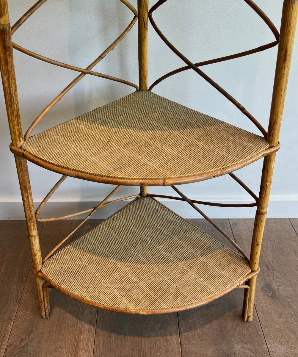 Corner Rattan Shelves Unit. French Work By Adrien Audoux Et Frida Minet. Circa 1950-photo-4