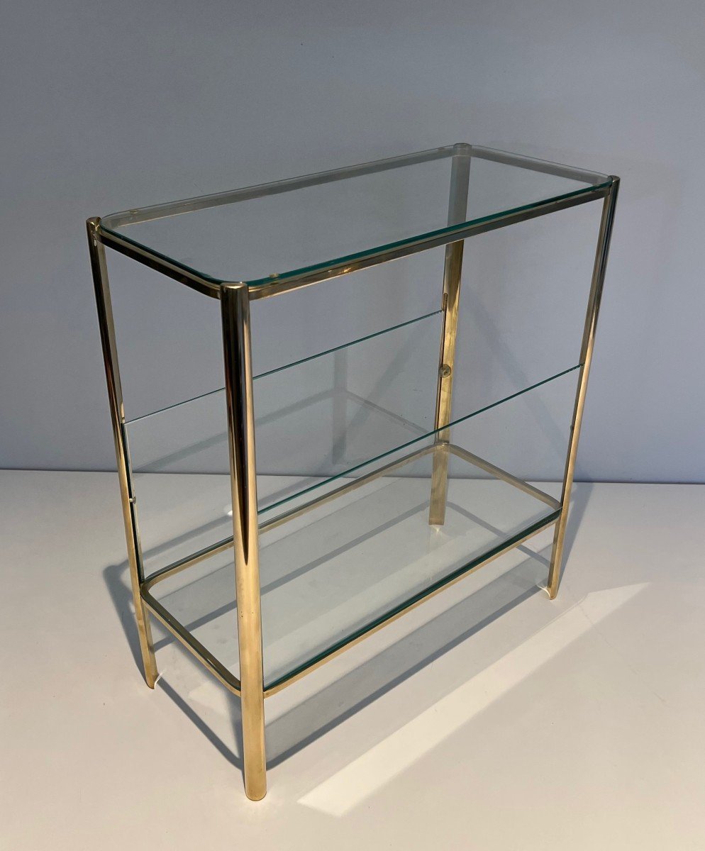 Magazine Rack In Polished Bronze And Glass. French Work Signed Jacques Théophile Lepelletier-photo-3