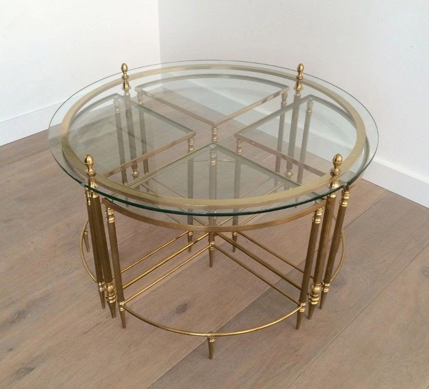 Round Brass Coffee Table In Neoclassical Style. French Work From Maison Baguès.-photo-2