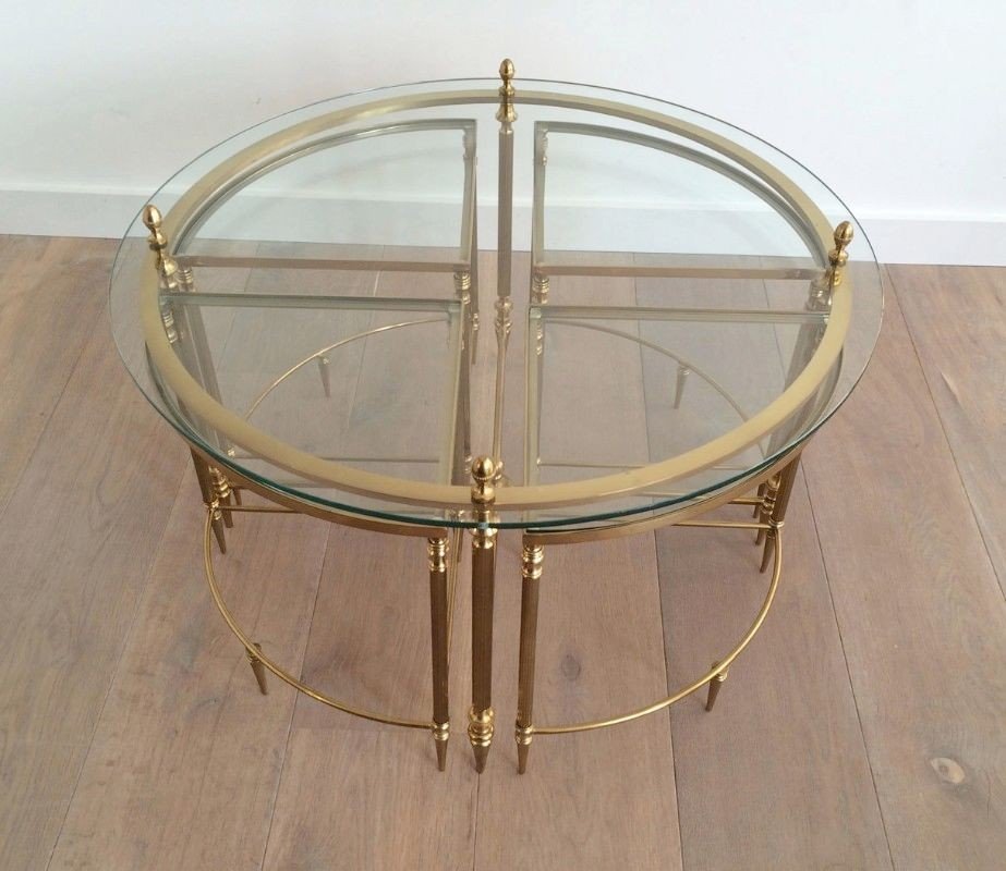 Round Brass Coffee Table In Neoclassical Style. French Work From Maison Baguès.-photo-4