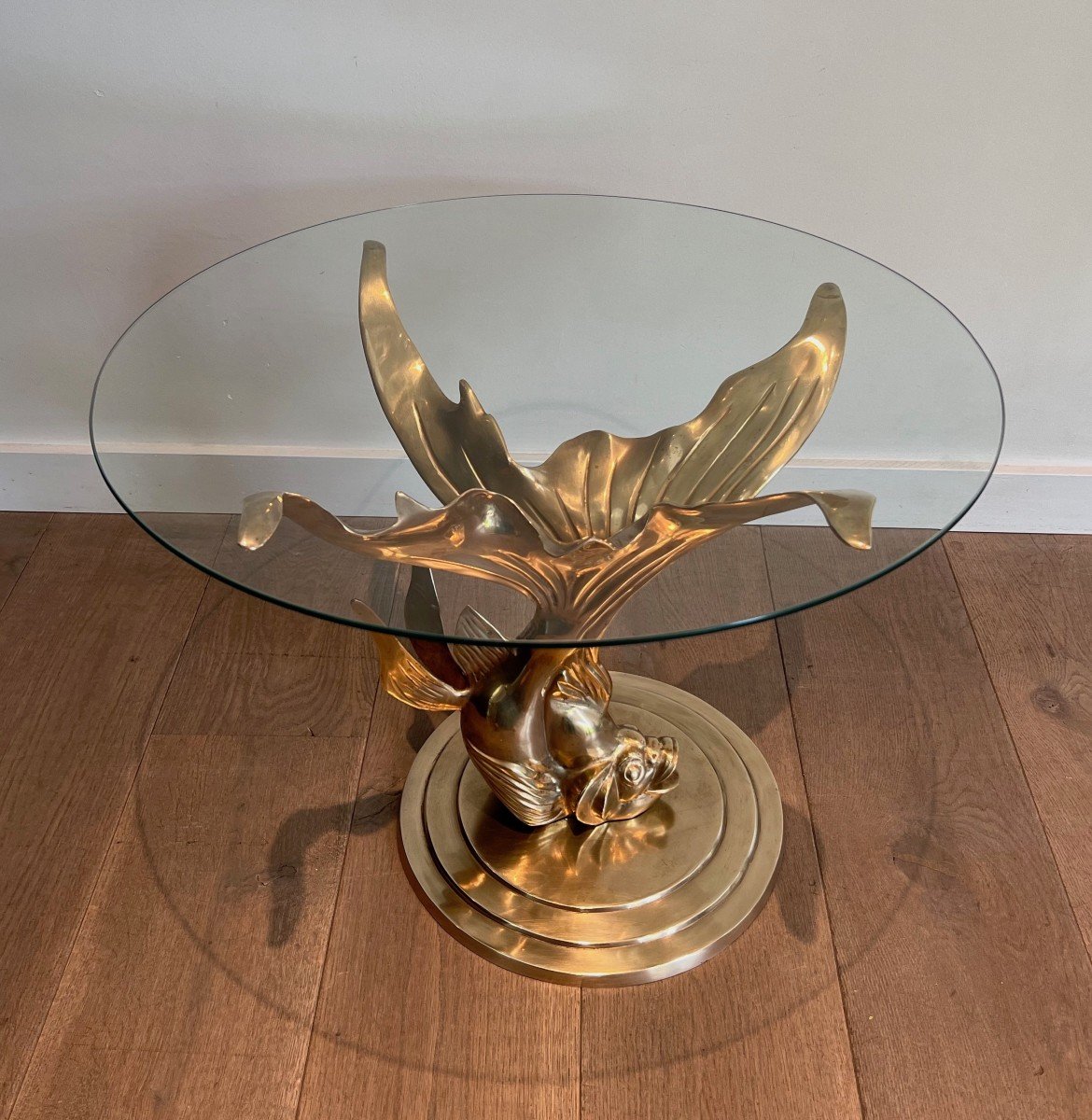 Brass Coffee Table Representing A Fish. Very Good Quality. French Work. Circa 1970-photo-2