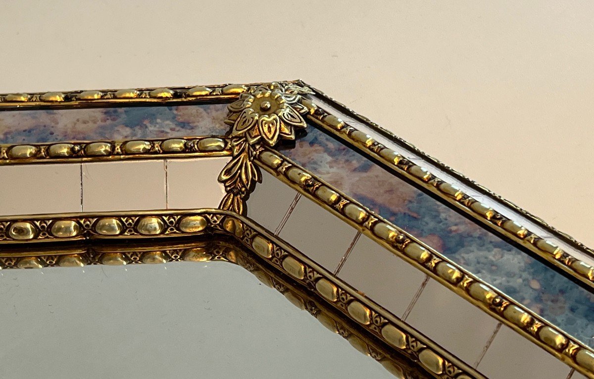 Rectangular Multi-facets Mirrors With Brass Garlands. French Work. Circa 1970-photo-3