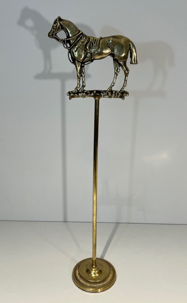 Rare Brass Fireplace Tools Surmounted By A Sculpture Representing A Horse. French Work-photo-3
