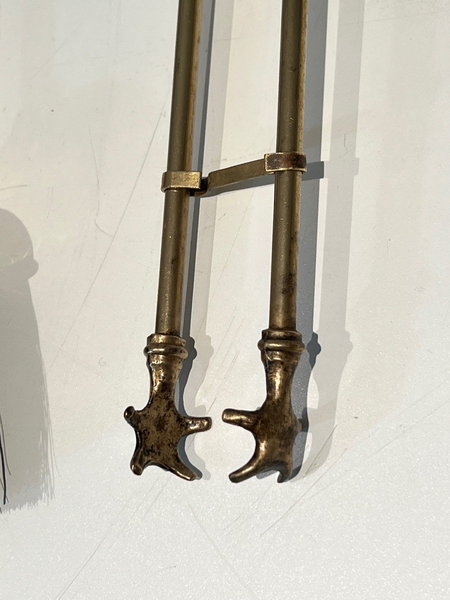 Rare Brass Fireplace Tools Surmounted By A Sculpture Representing A Horse. French Work-photo-7