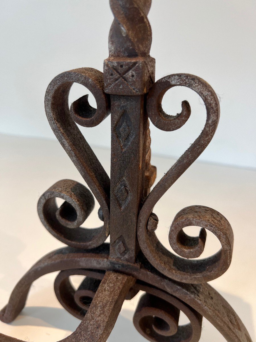 Pair Of Wrought Iron Andirons Decorated With Foliage And Scrolls. French Work. Circa 1900-photo-6