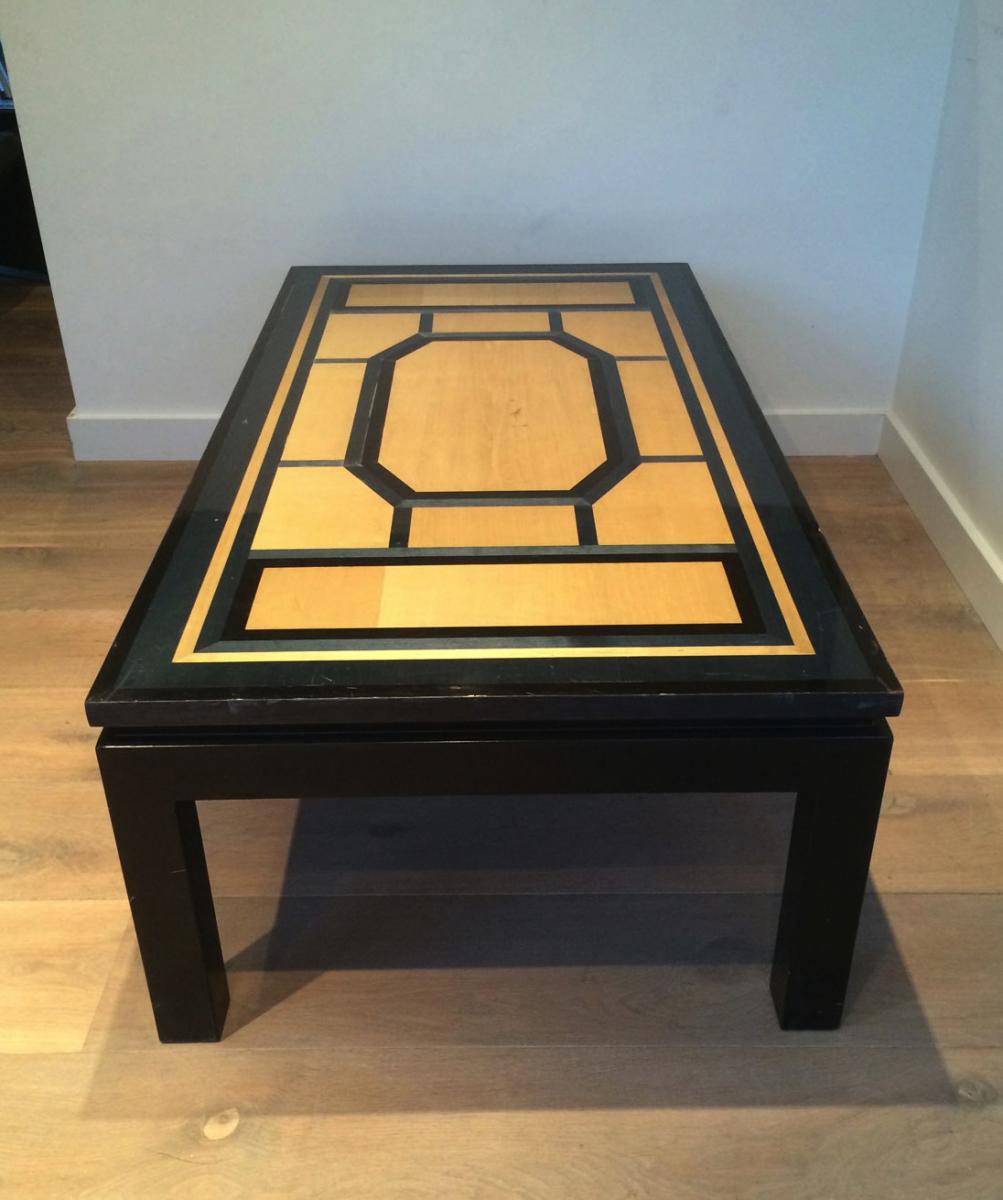 Large Black, Blue And Egg Shell Coffee Table. Circa 1970-photo-3