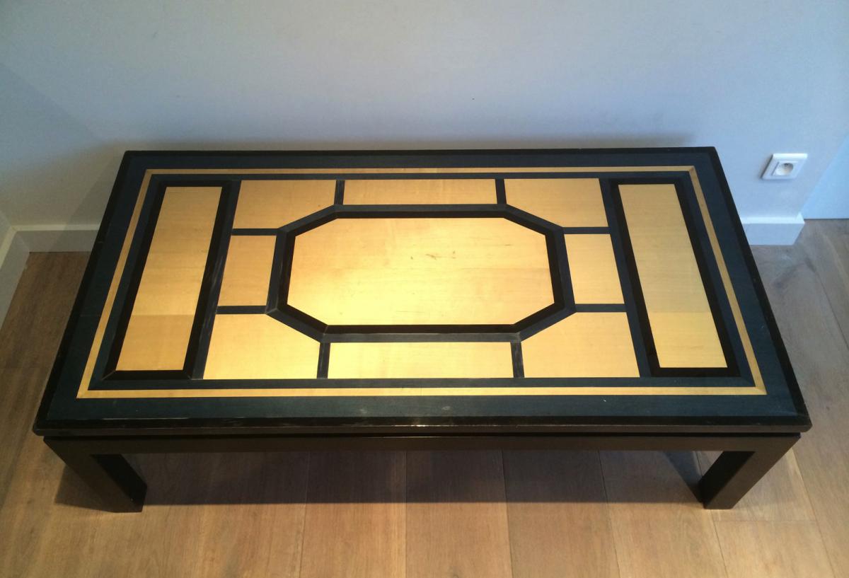 Large Black, Blue And Egg Shell Coffee Table. Circa 1970-photo-4