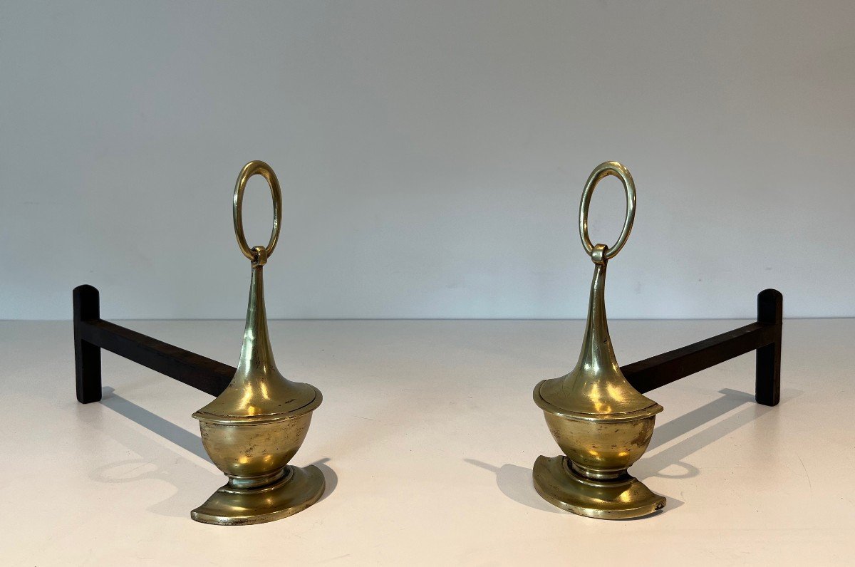 Pair Of Bronze Andirons In Neoclassical Style. English Work. Around 1960.-photo-2