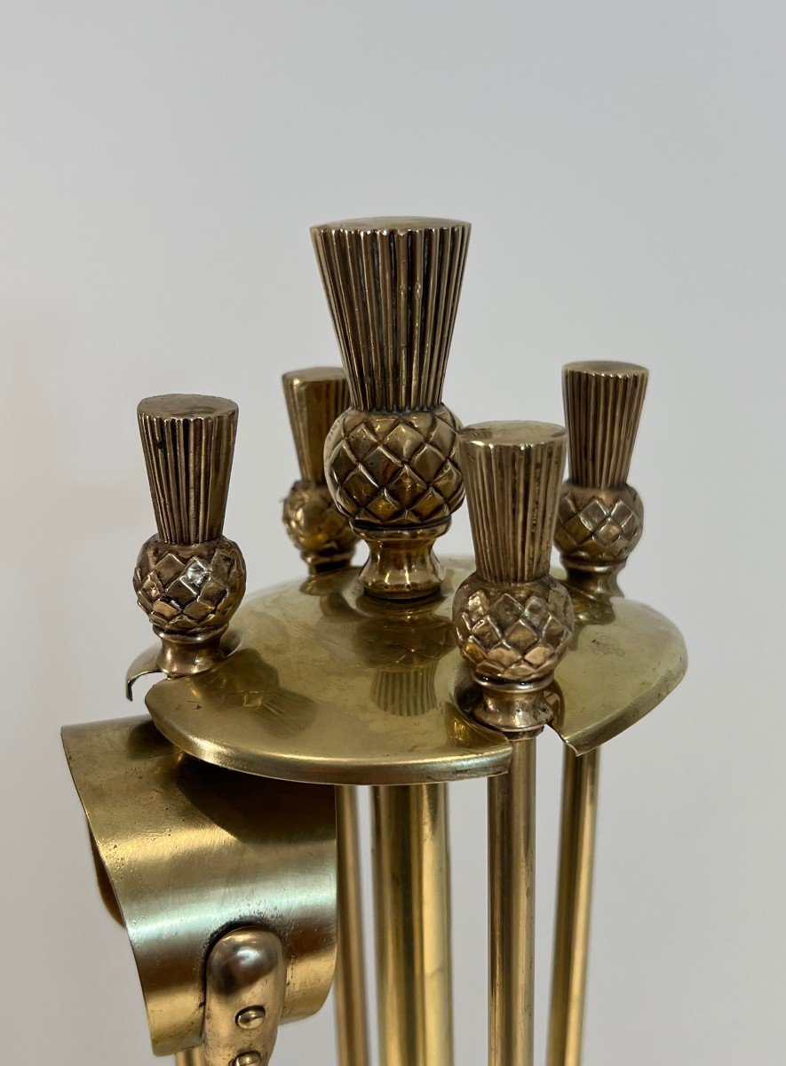 Neoclassical Style Brass Fire Set. Pineapple Model. French Work In Taste-photo-8