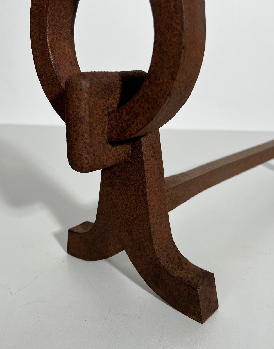Pair Of Modernist Wrought Iron Andirons. French Work In The Taste Of Jacques Adnet. Towards-photo-6