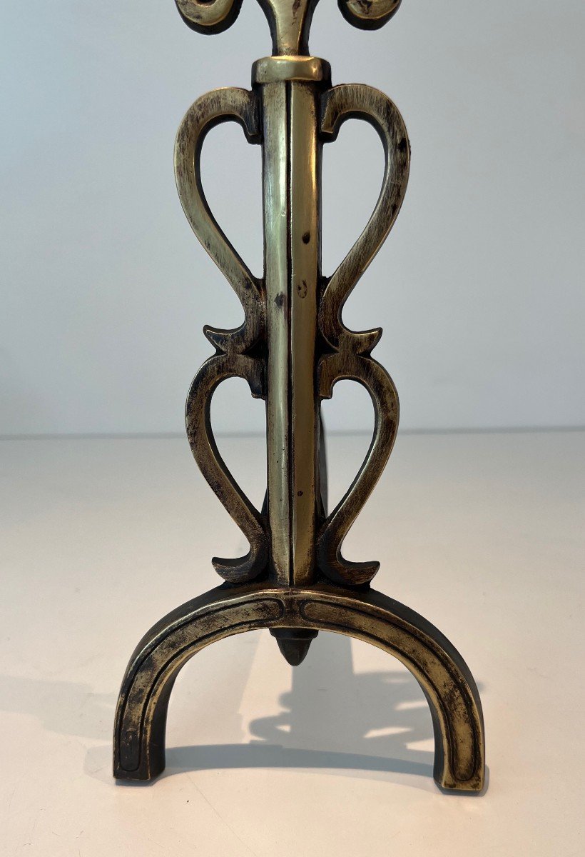 Pair Of Brass And Wrought Iron Andirons. French Work In The Style Of Raymond Subes. . Circa 1940-photo-4