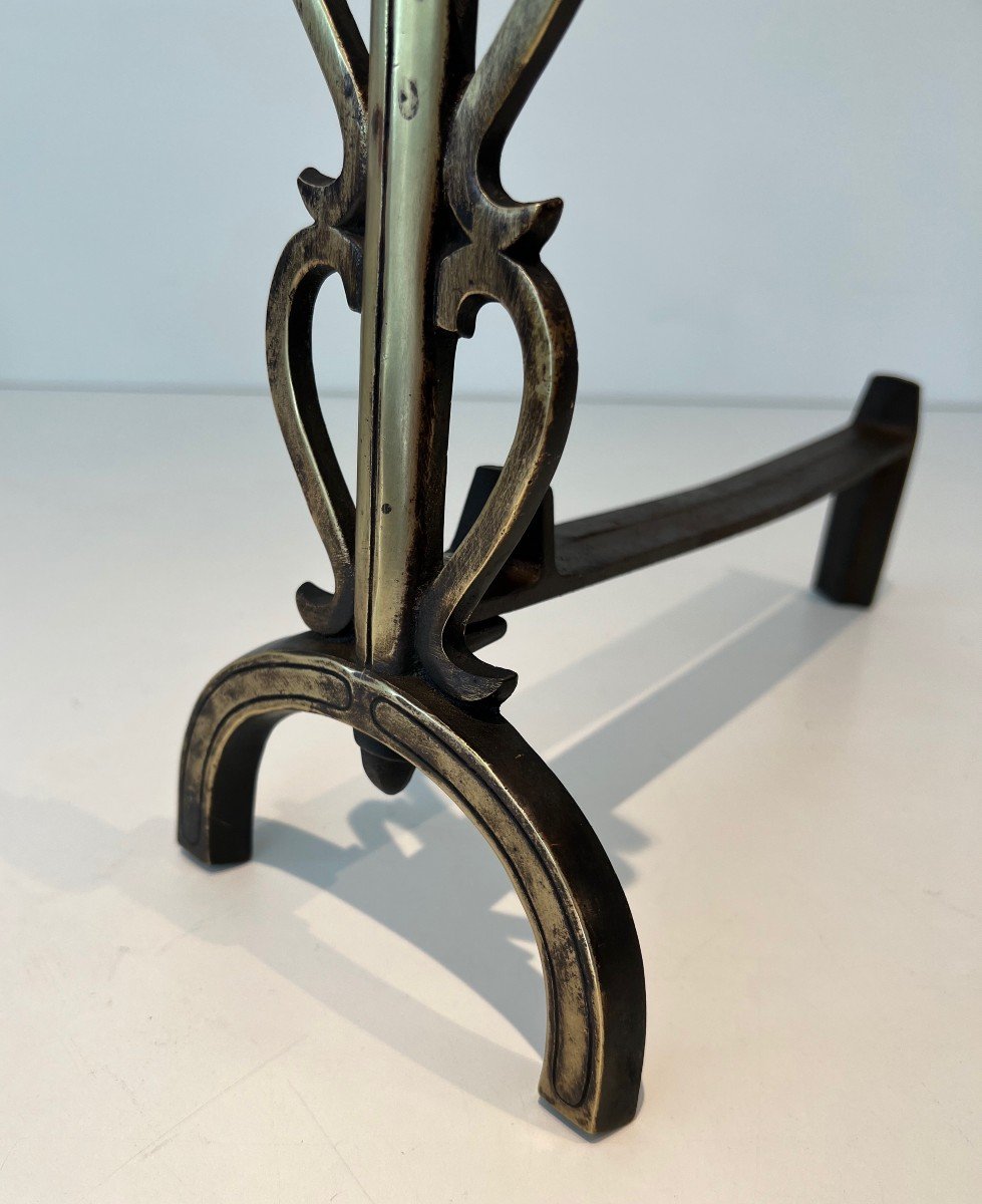 Pair Of Brass And Wrought Iron Andirons. French Work In The Style Of Raymond Subes. . Circa 1940-photo-5