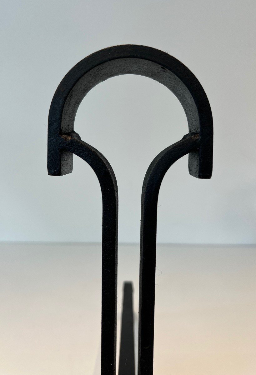 Pair Of Modernist Wrought Iron Andirons. French Work. Circa 1940-photo-4