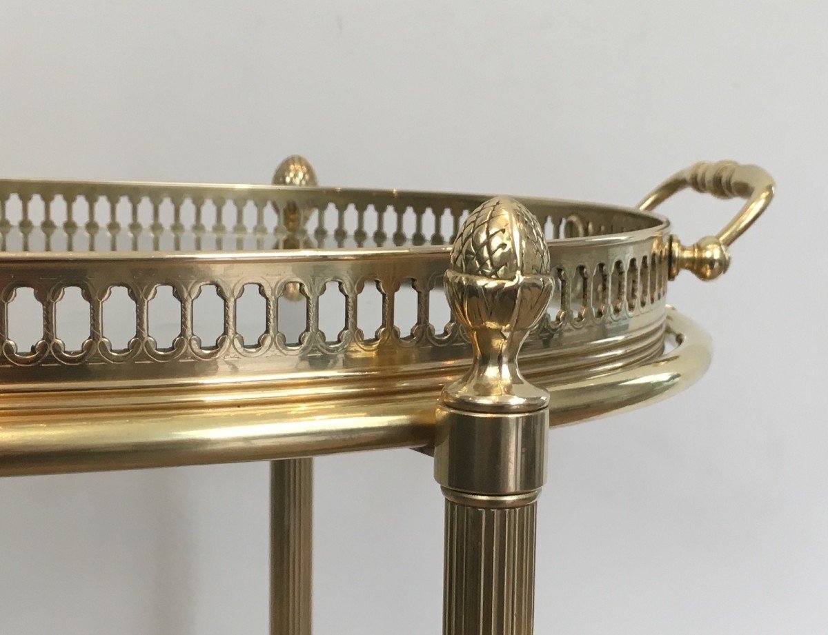 Petite Table Roulante Ovale De Style Néoclassique En Laiton à Double Plateaux Amovibles Cerclés-photo-4