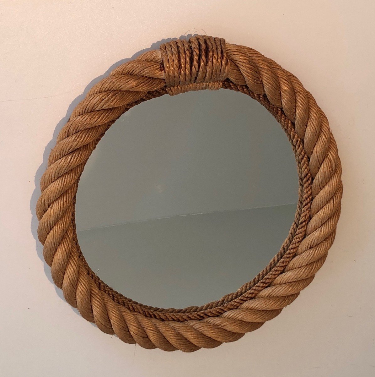 Round Rope Mirror. French Work In The Style Of Adrien Audoux And Frida Minet. Circa 1970-photo-2