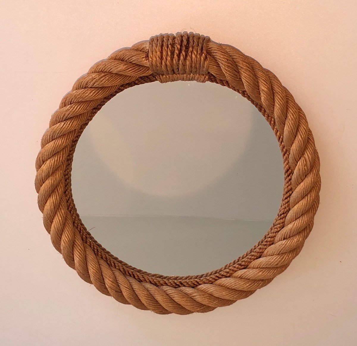 Round Rope Mirror. French Work In The Style Of Adrien Audoux And Frida Minet. Circa 1970-photo-3