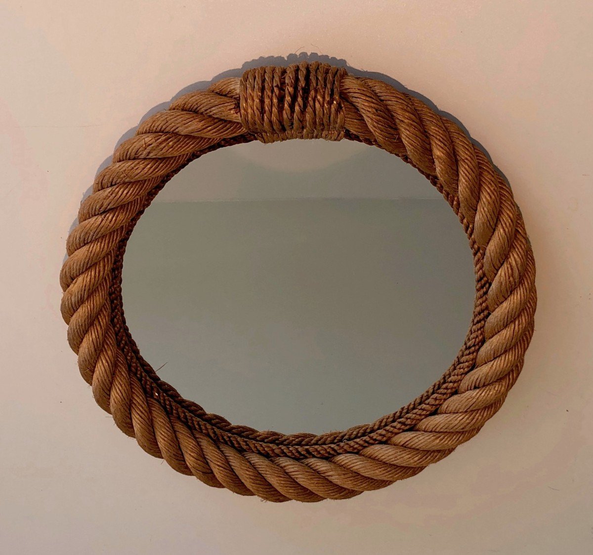 Round Rope Mirror. French Work In The Style Of Adrien Audoux And Frida Minet. Circa 1970-photo-1