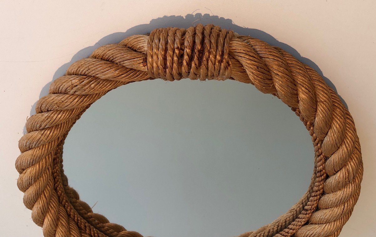 Round Rope Mirror. French Work In The Style Of Adrien Audoux And Frida Minet. Circa 1970-photo-3